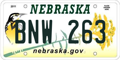 NE license plate BNW263