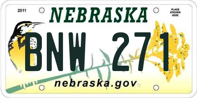 NE license plate BNW271