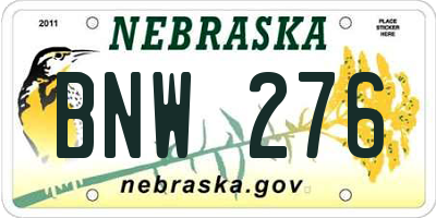 NE license plate BNW276