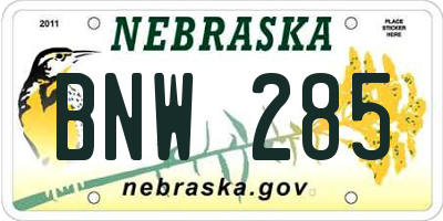 NE license plate BNW285