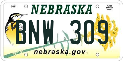 NE license plate BNW309