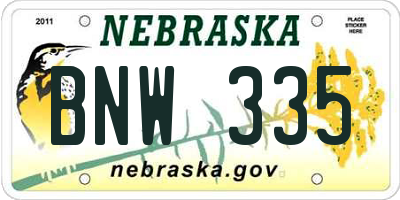 NE license plate BNW335