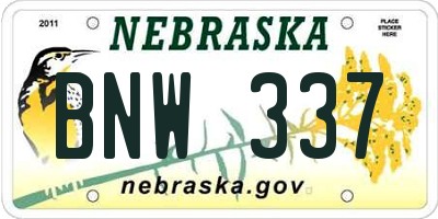 NE license plate BNW337