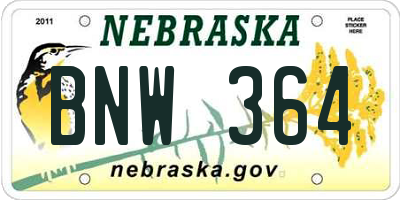NE license plate BNW364