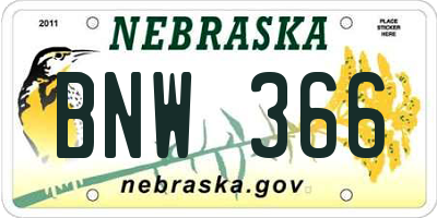 NE license plate BNW366