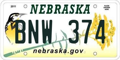 NE license plate BNW374