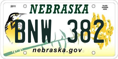 NE license plate BNW382