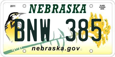 NE license plate BNW385
