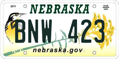 NE license plate BNW423