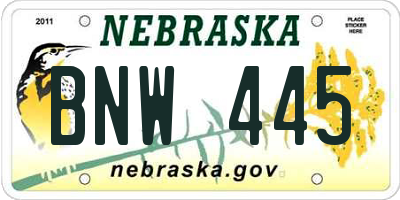 NE license plate BNW445