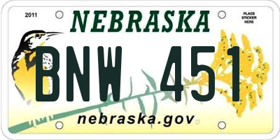 NE license plate BNW451