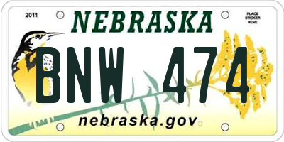 NE license plate BNW474