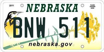 NE license plate BNW511