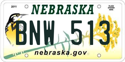 NE license plate BNW513