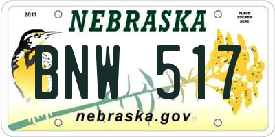 NE license plate BNW517