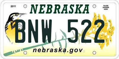 NE license plate BNW522