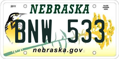 NE license plate BNW533