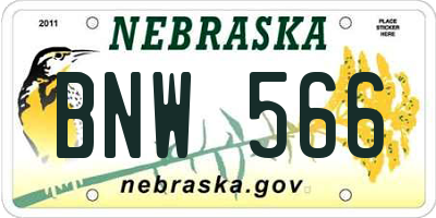 NE license plate BNW566