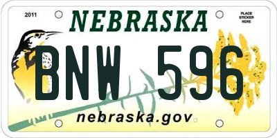 NE license plate BNW596