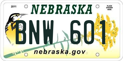 NE license plate BNW601