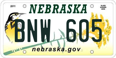 NE license plate BNW605