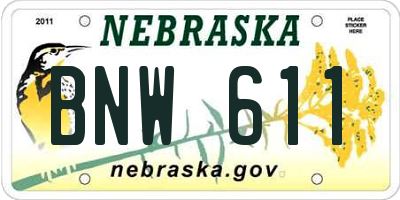 NE license plate BNW611