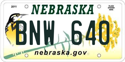 NE license plate BNW640