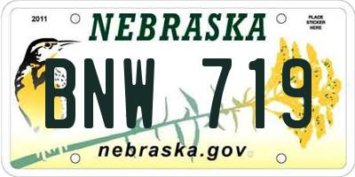 NE license plate BNW719