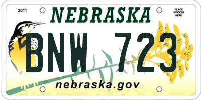 NE license plate BNW723