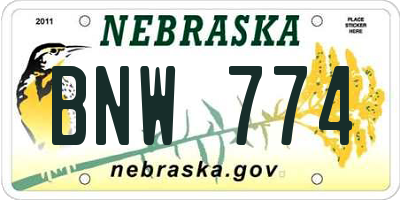 NE license plate BNW774