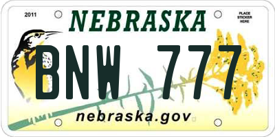 NE license plate BNW777
