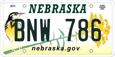 NE license plate BNW786