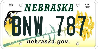 NE license plate BNW787