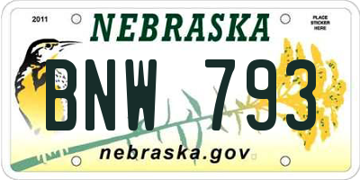 NE license plate BNW793
