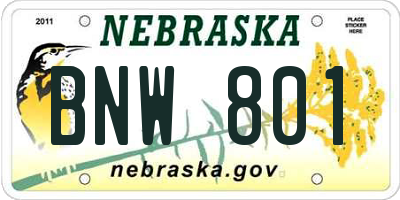 NE license plate BNW801