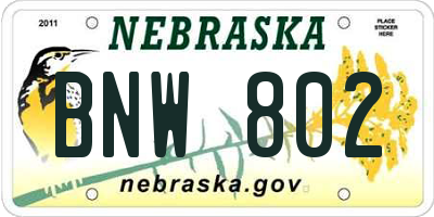 NE license plate BNW802