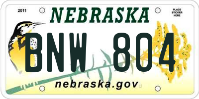 NE license plate BNW804