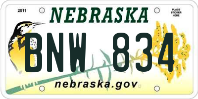 NE license plate BNW834