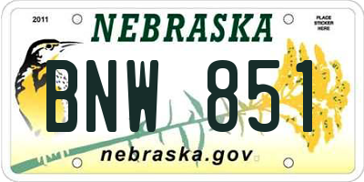 NE license plate BNW851