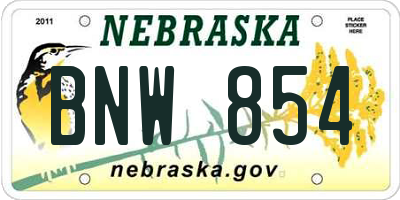 NE license plate BNW854