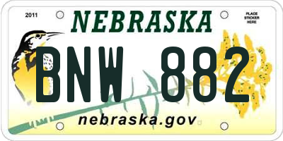 NE license plate BNW882