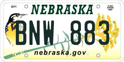 NE license plate BNW883