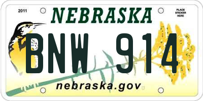 NE license plate BNW914