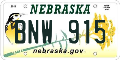 NE license plate BNW915