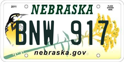 NE license plate BNW917