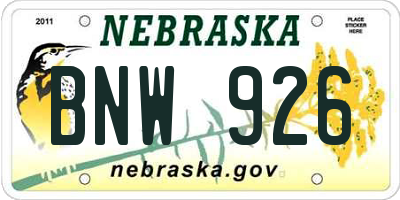 NE license plate BNW926