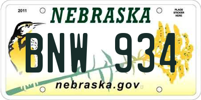 NE license plate BNW934