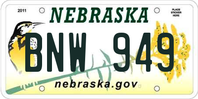 NE license plate BNW949