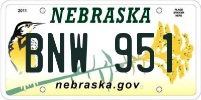 NE license plate BNW951