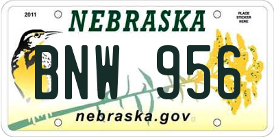 NE license plate BNW956